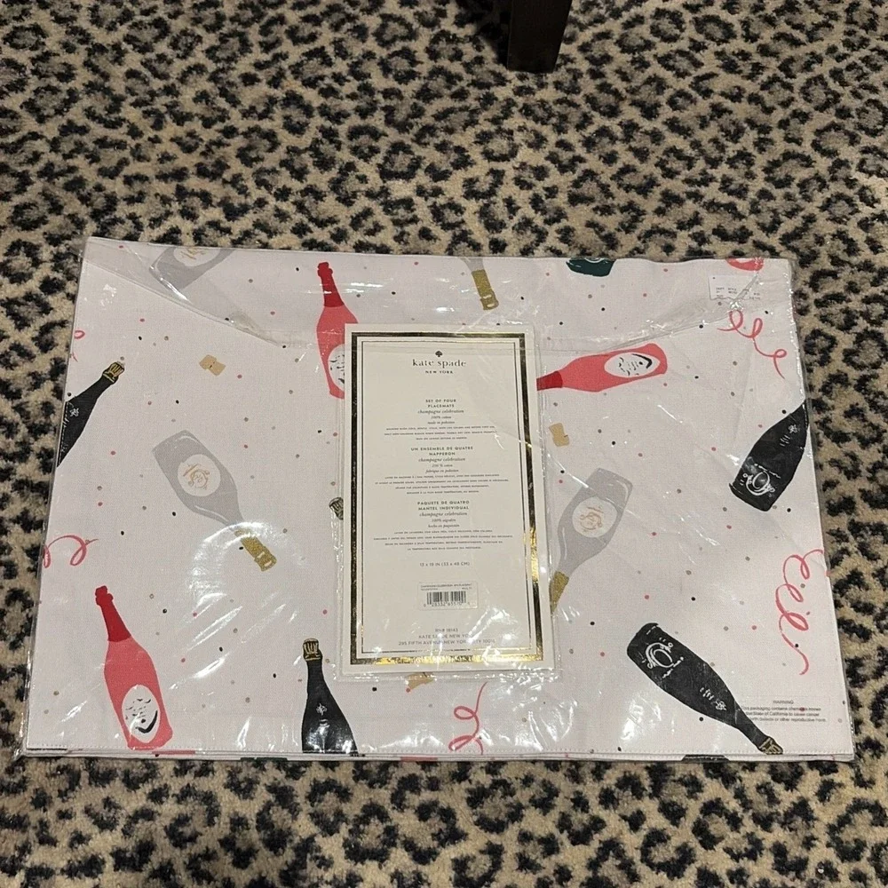 KATE SPADE SET 4 CHAMPAGNE CELEBRATION Placemats‎ New Years Birthday Party 🍾🎉